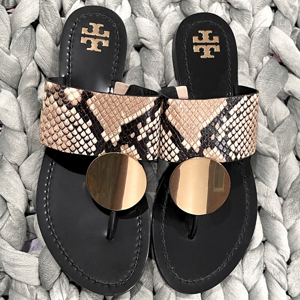 Tory Burch Patos Disk Snakeskin Sandal
